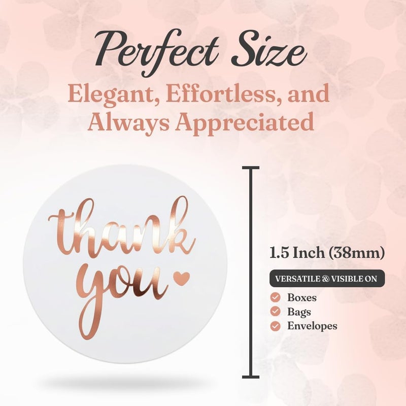 IBAKE 500 Thank You Stickers Roll – 1.5" Round White Labels with Rose Gold Foil | Self-Adhesive Gold Thank You Stickers for Packaging, Gift Bags, Weddings, Envelopes & Small Business Orders - Image 2
